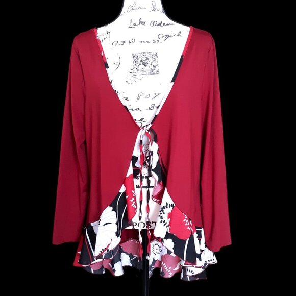 Cardigan Blouse Open High Low Lagenlook Floral Ruffles Plus Size 1X - Picture 1 of 8